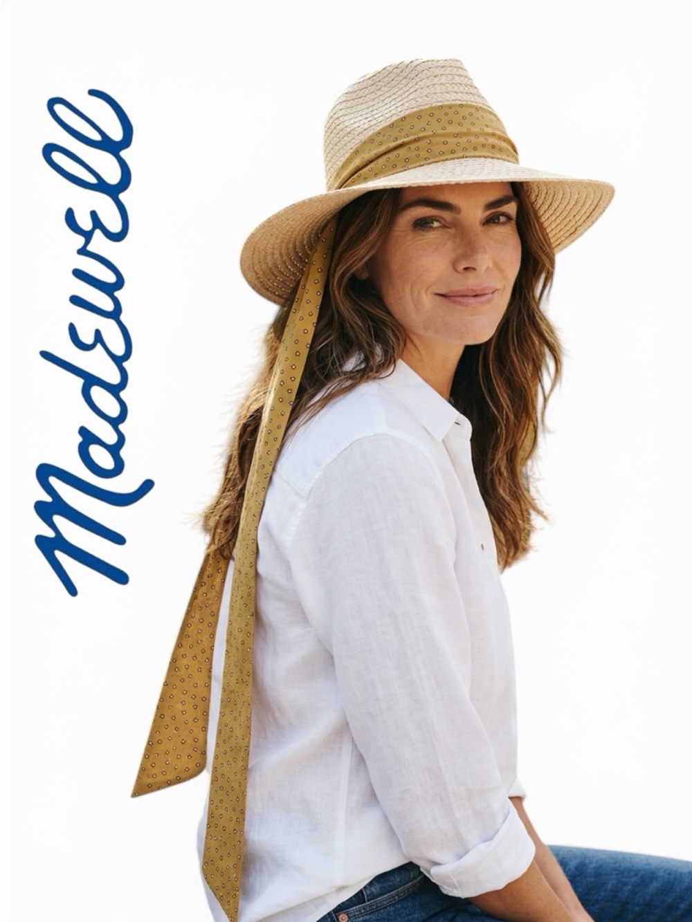 Madewell Hat Women Raffia Straw Beige Size S Wide Brim Strap NWT